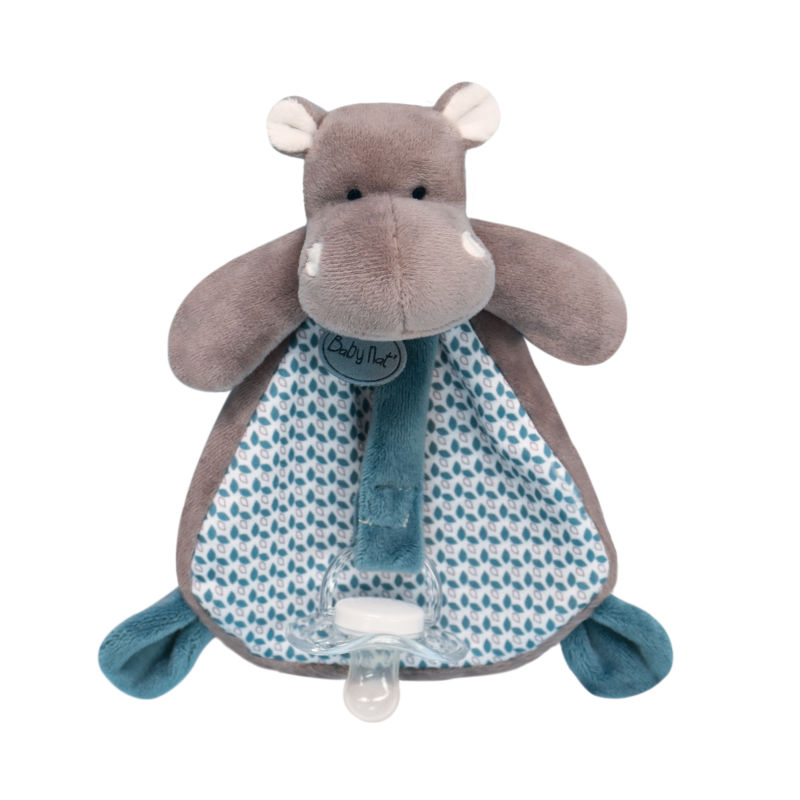  - bazile the hippo - comforter with pacifinder blue 15 cm 